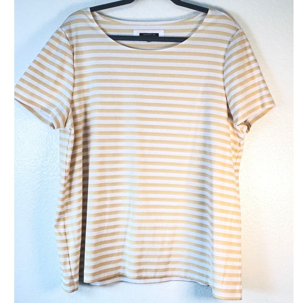 Lafayette 148 New York Yellow White Striped Effortless Cotton Blend Top SZ XXL